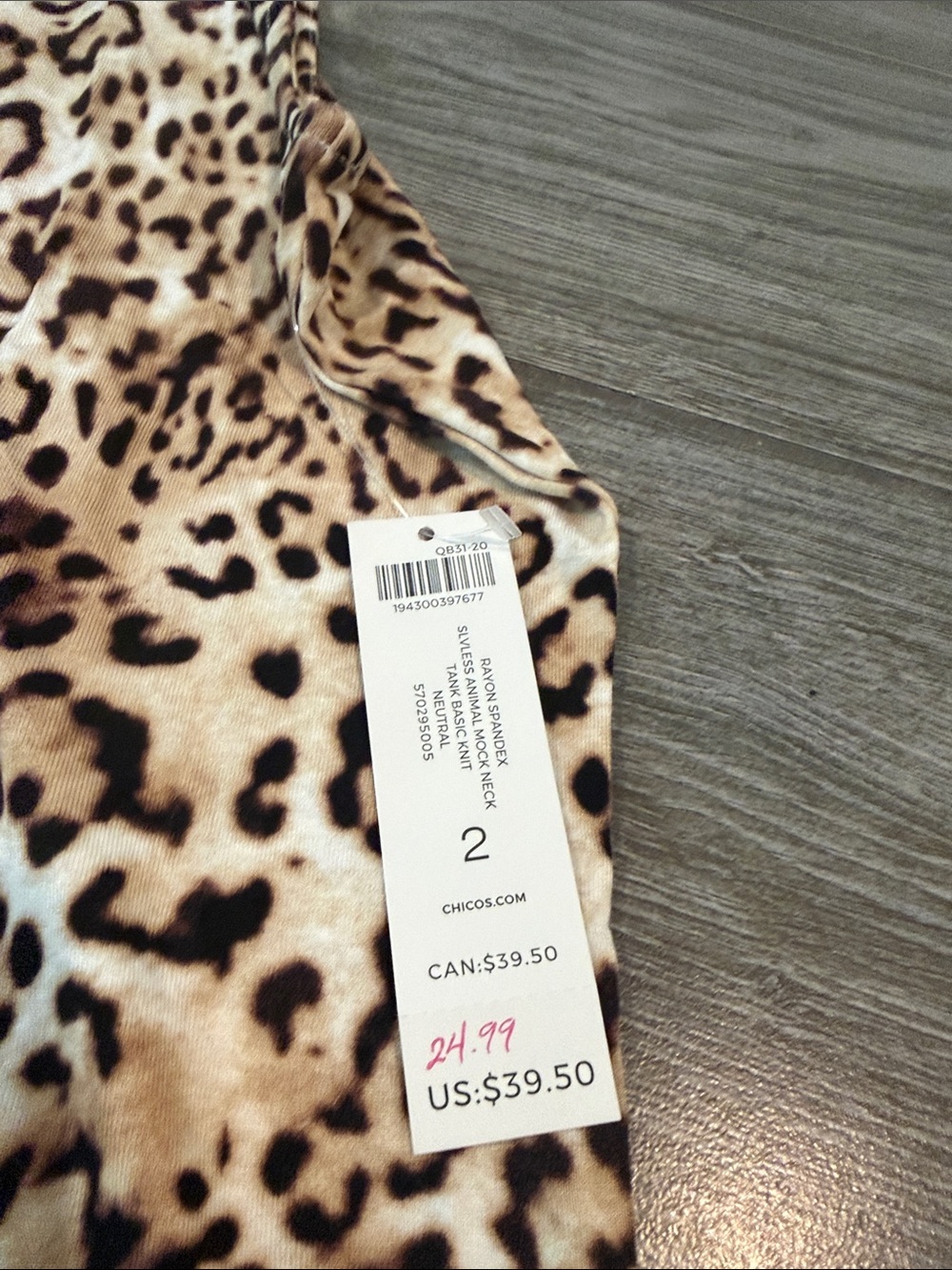 Chico’s Leopard Print Sleeveless Mock Neck Top in Tan, Cream, Black - Picture 3 of 8